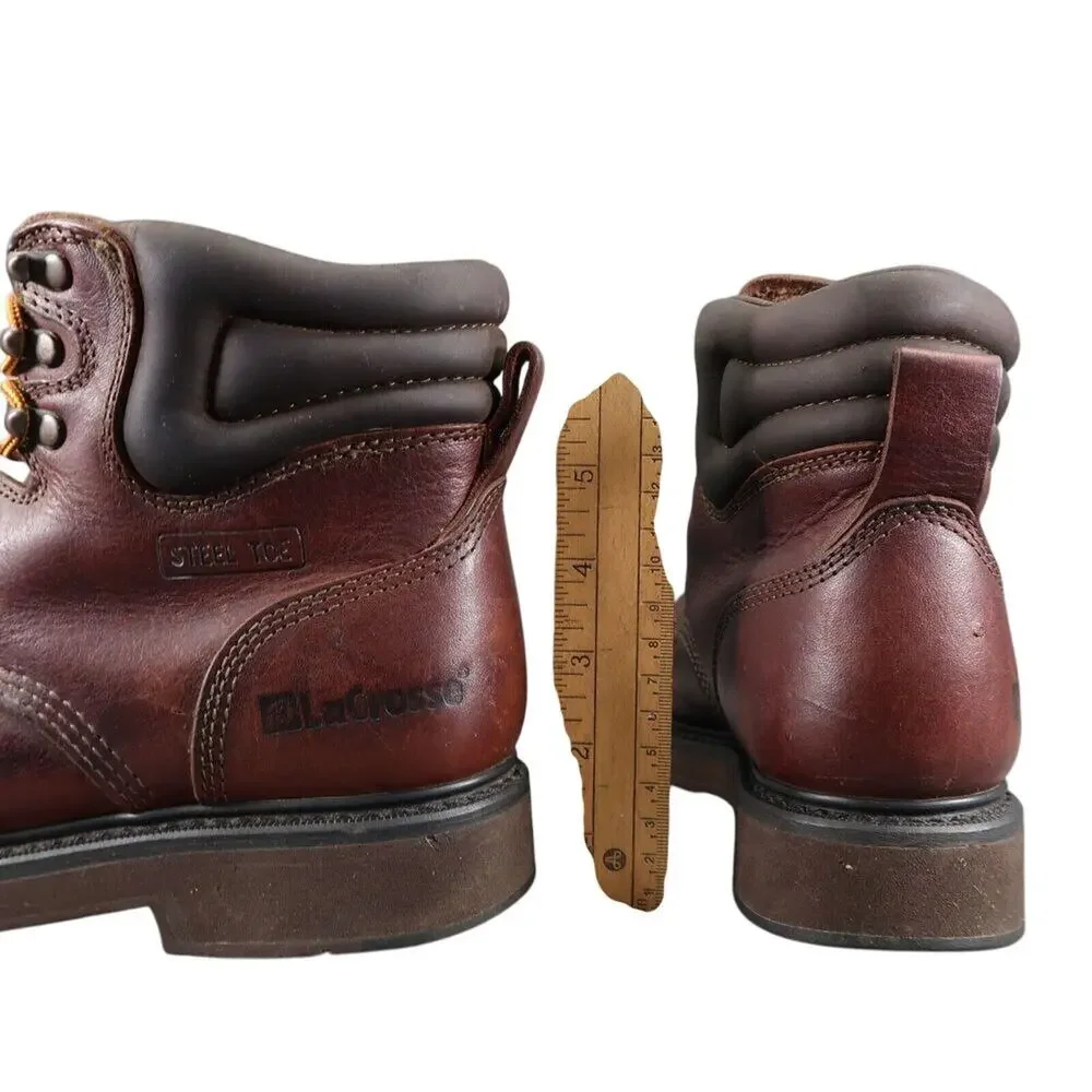 LaCrosse Shoes Mens 7.5 Work Boots Steel Toe Leather Mid Lace Up Slip Resistant